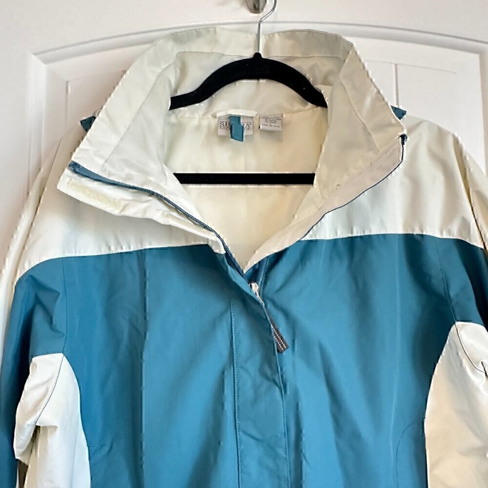 VINTAGE 80s / 90s windbreaker hoodie jacket full zip with pockets women's large - Picture 10 of 13